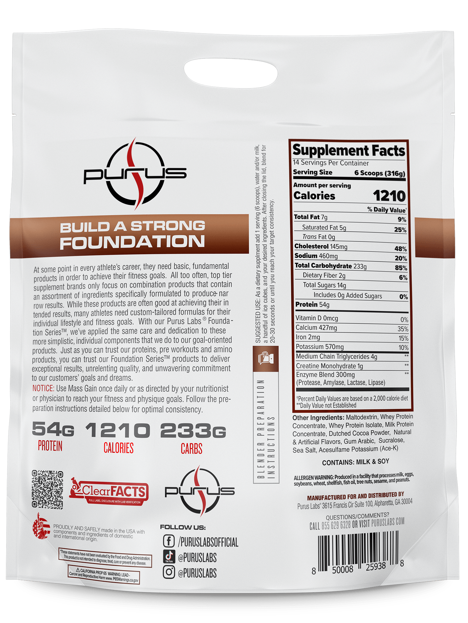 Mass Gain Supplement Purus Labs