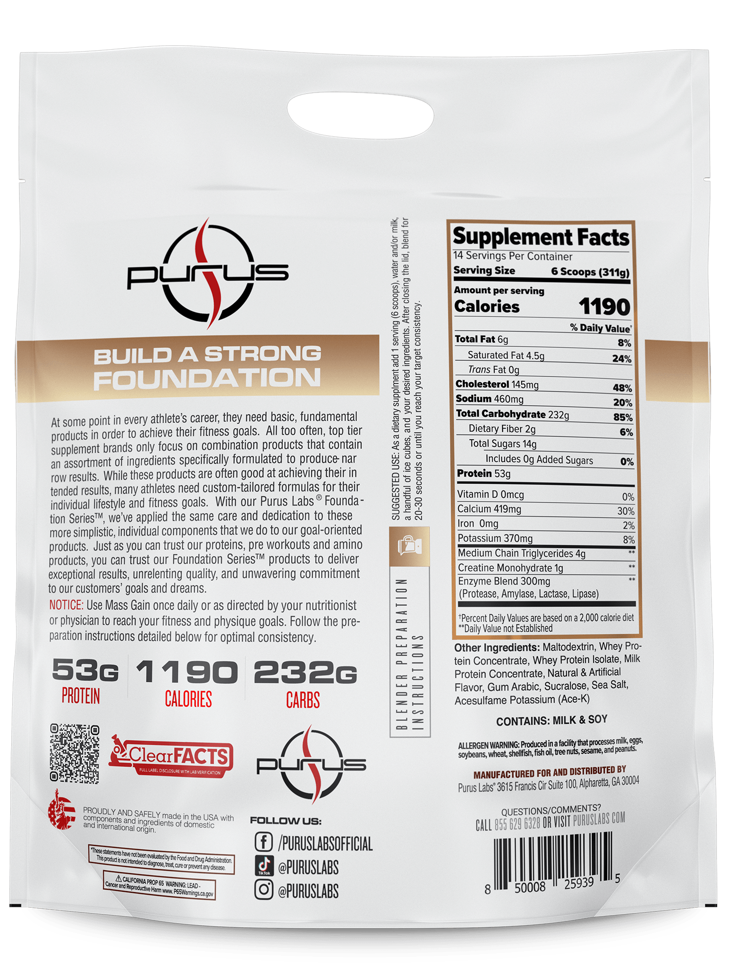 Mass Gain Supplement Purus Labs