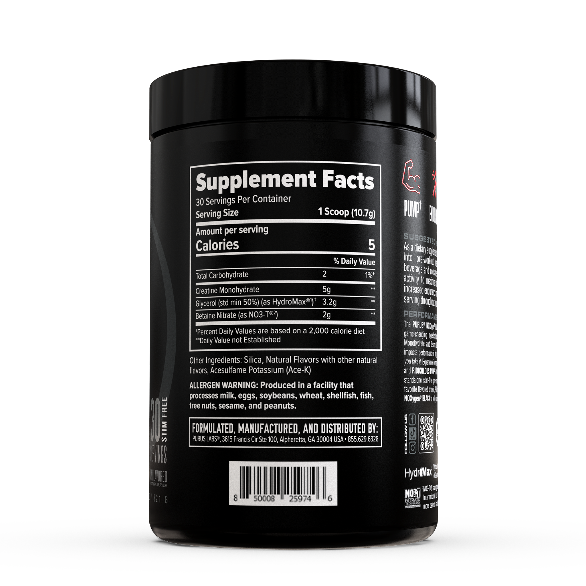Purus Labs® NOXygen BLACK Pump Preworkout Accelerator - Creatine Pre-Workout / Pump Purus Labs
