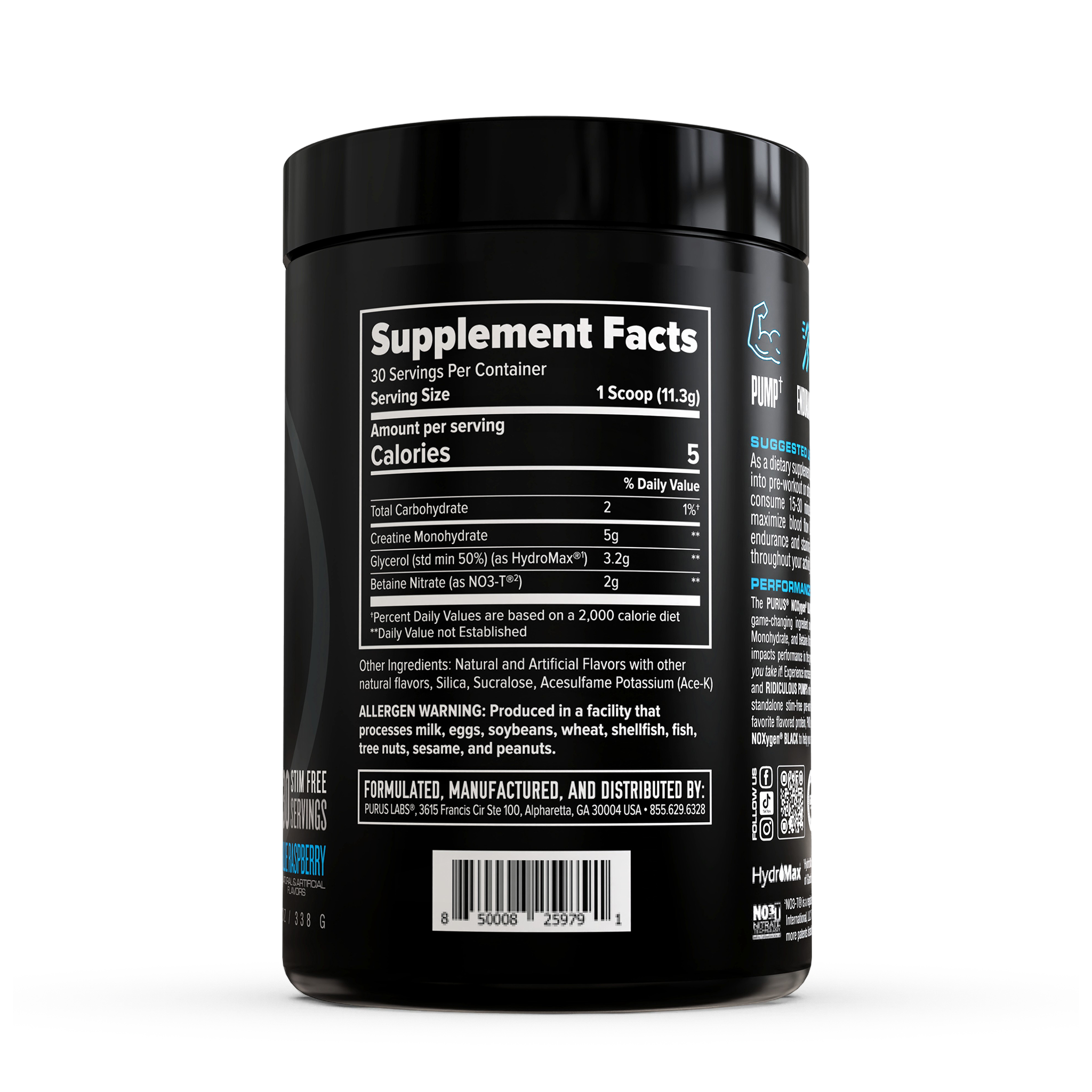 Purus Labs® NOXygen BLACK Pump Preworkout Accelerator - Creatine Pre-Workout / Pump Purus Labs